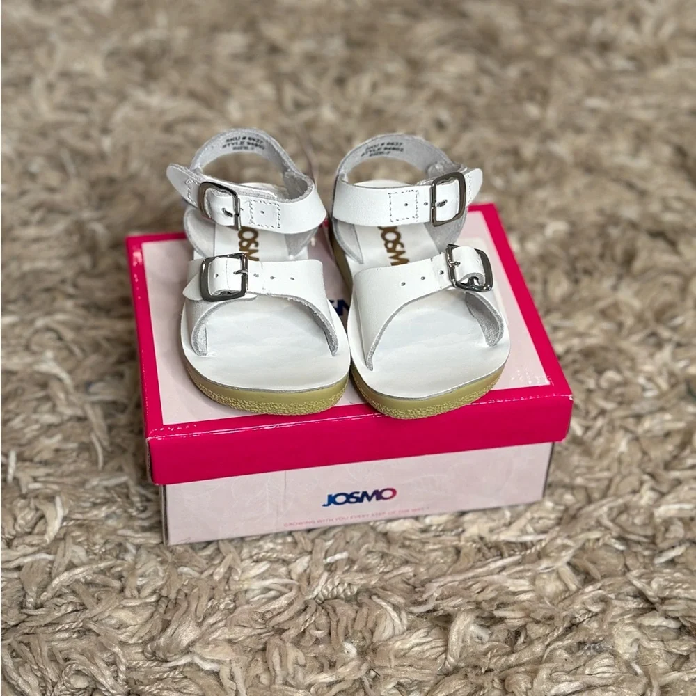 Josmo White Double-Buckle Kids Sandals with Silver Buckles